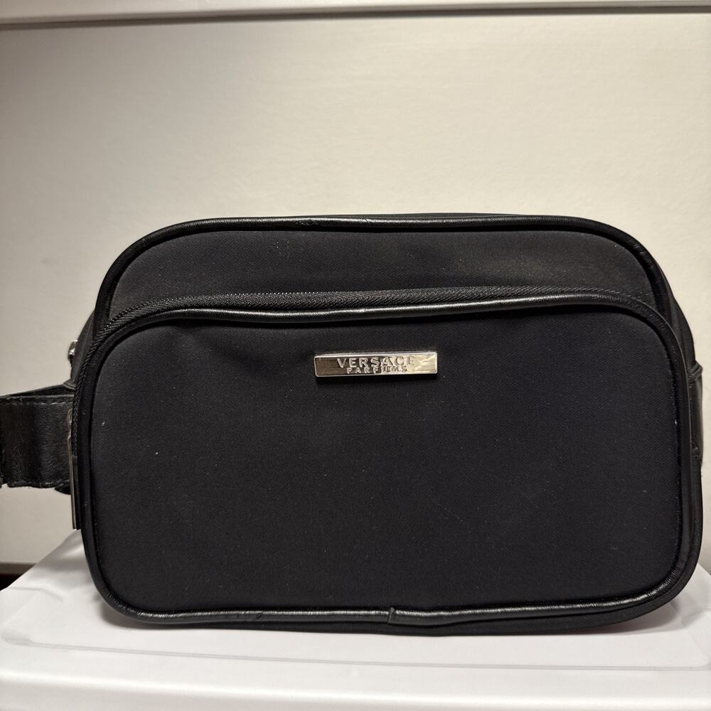 Versace Parfums Black Cosmetic Toiletry Travel Bag Pouch 11"x 7"x4" Designer Lux